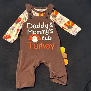 3-6M Brown Turkey Themed Baby Romper